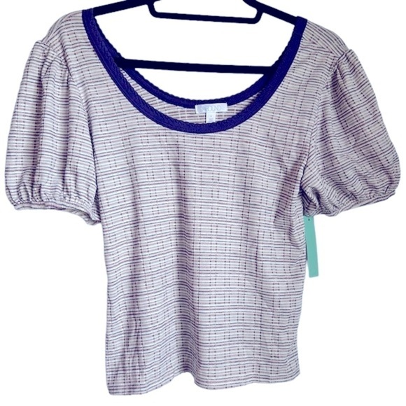 NWT ABOUND Puff Sleeve Striped Tee- Blue/Pink Size Medium - Picture 1 of 5